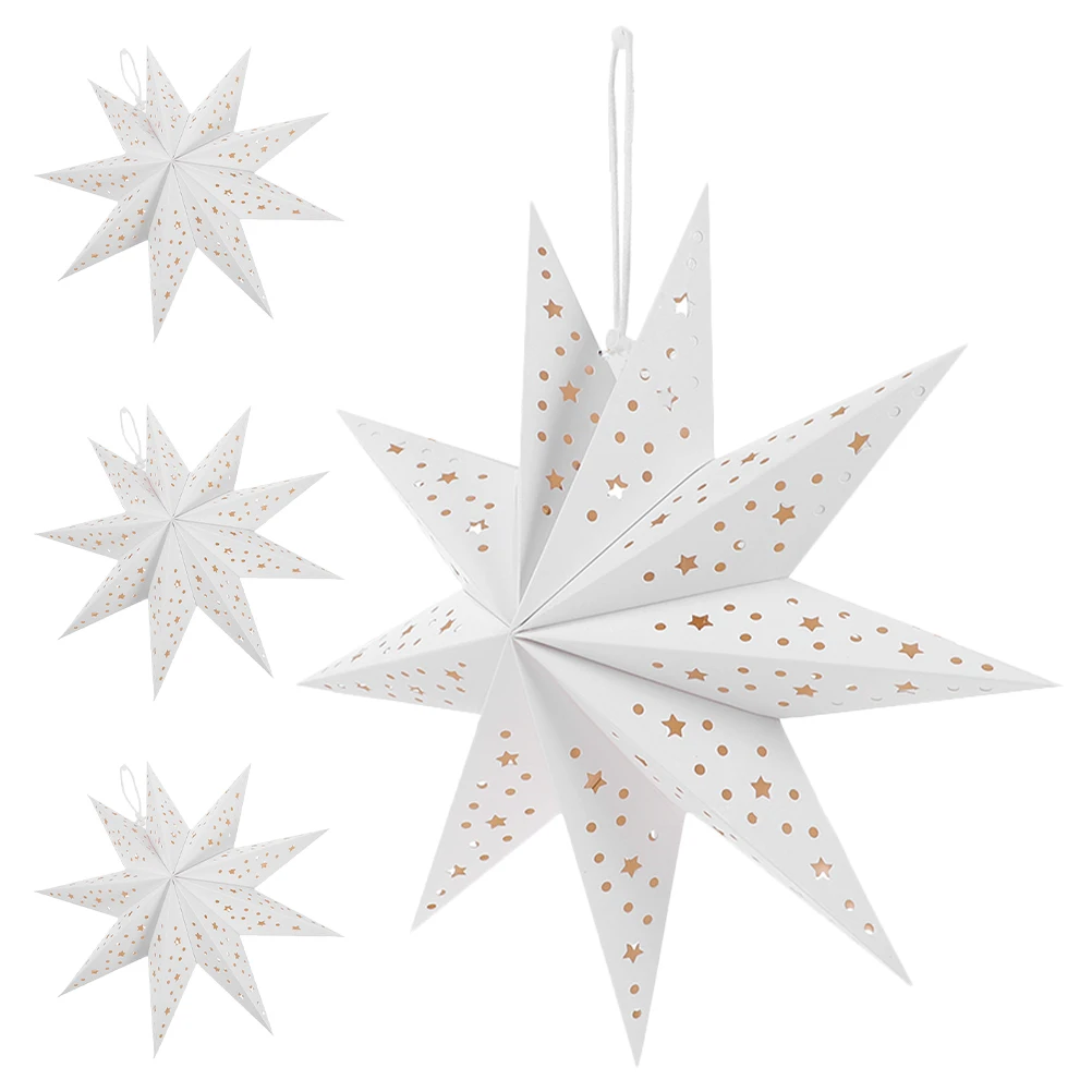 

4Pcs Nine Pointed Star Paper Lanterns Christmas Ceiling Decorations Festive Elegant Hanging Lighted Stars Star Paper Decorations
