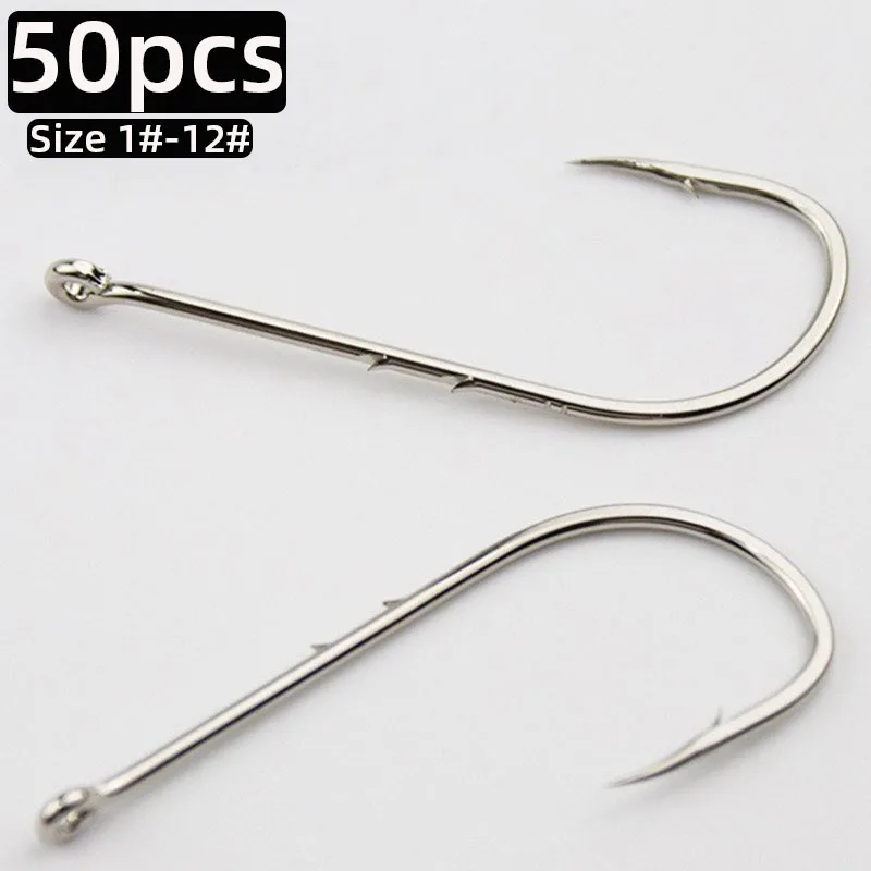 50pcs Long Shank Fishing Hooks #1-12 Fish Hooks High Carbon Steel Sharp Barbed Fishhook Offset Narrow Baits Carp Fishing