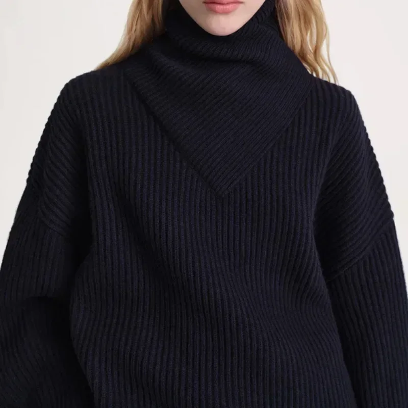 Women\'s Ribbed Turtleneck Sweater, 100% Wool, Thick, Heavy, Long-Sleeved, New, Autumn, Winter