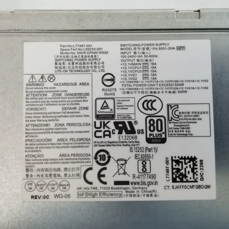 500W PSU L77487-001 L89233-001 PA-5501-2HA For HP Z2 G5 ZHAN 99 Computer Power Supply Replacement Parts Very Good Fast Delivery