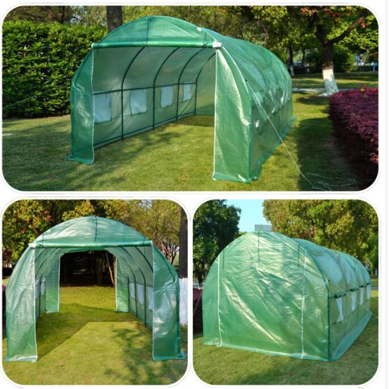 New Tunnel Greenhouse Flower House Durable 3M 2 Doors Large Bird Pest Control Antifreeze and Rainproof Greenhous with Iron Stand