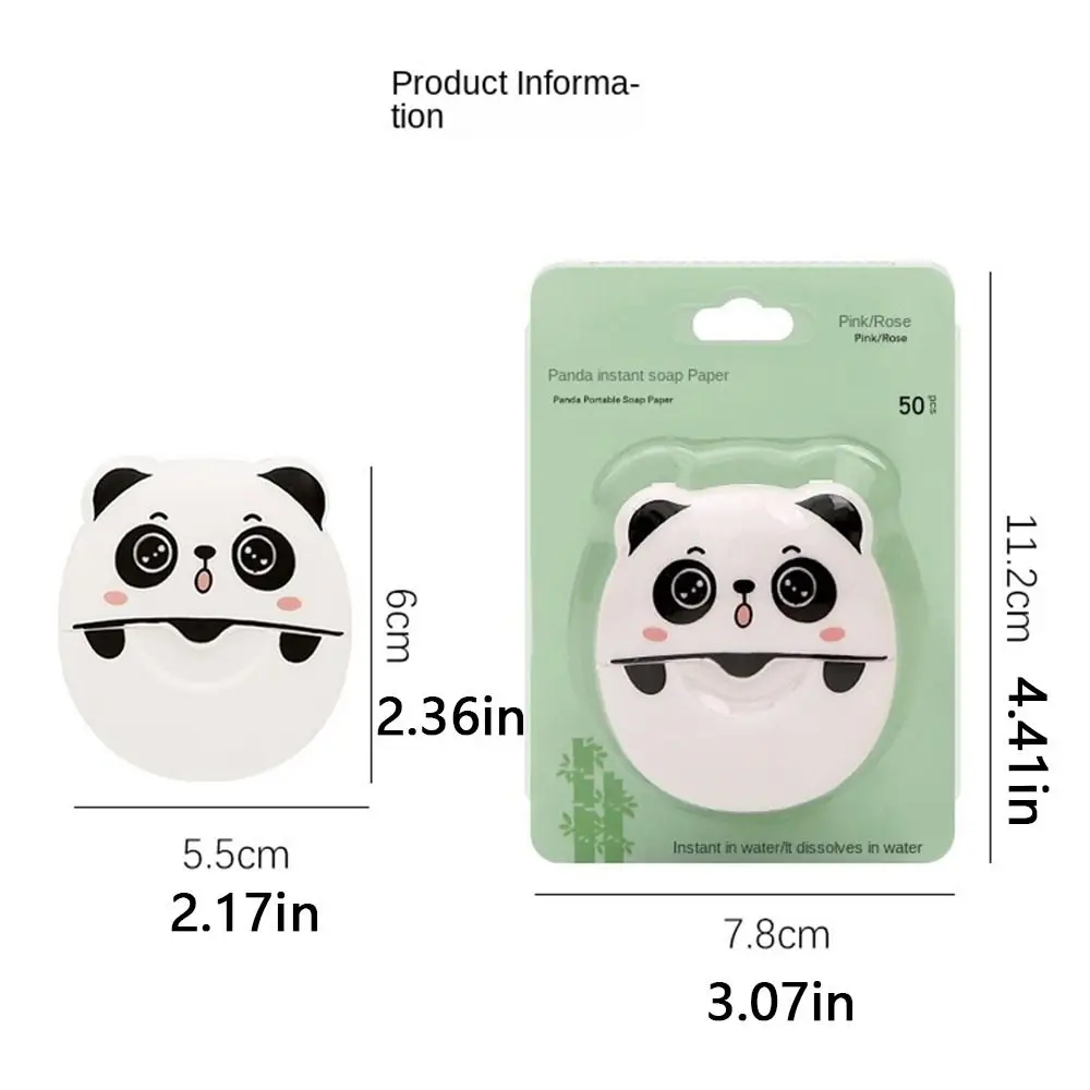 50/box Panda Portable Soap Flakes Disposable Mini Soap Sheets for Traveling Camping Hiking Outdoor Sport Soap Paper Sheet