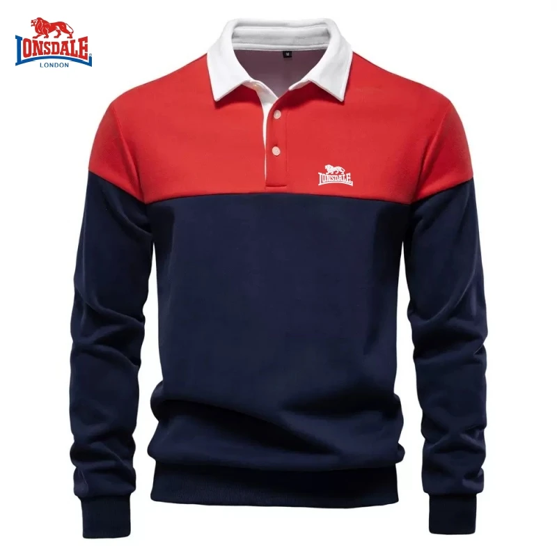 

LONSDALE Autumn/Winter New Men's High Quality 100% Cotton Splicing Long Sleeve Polo Shirt Fashion and Casual Versatile Top