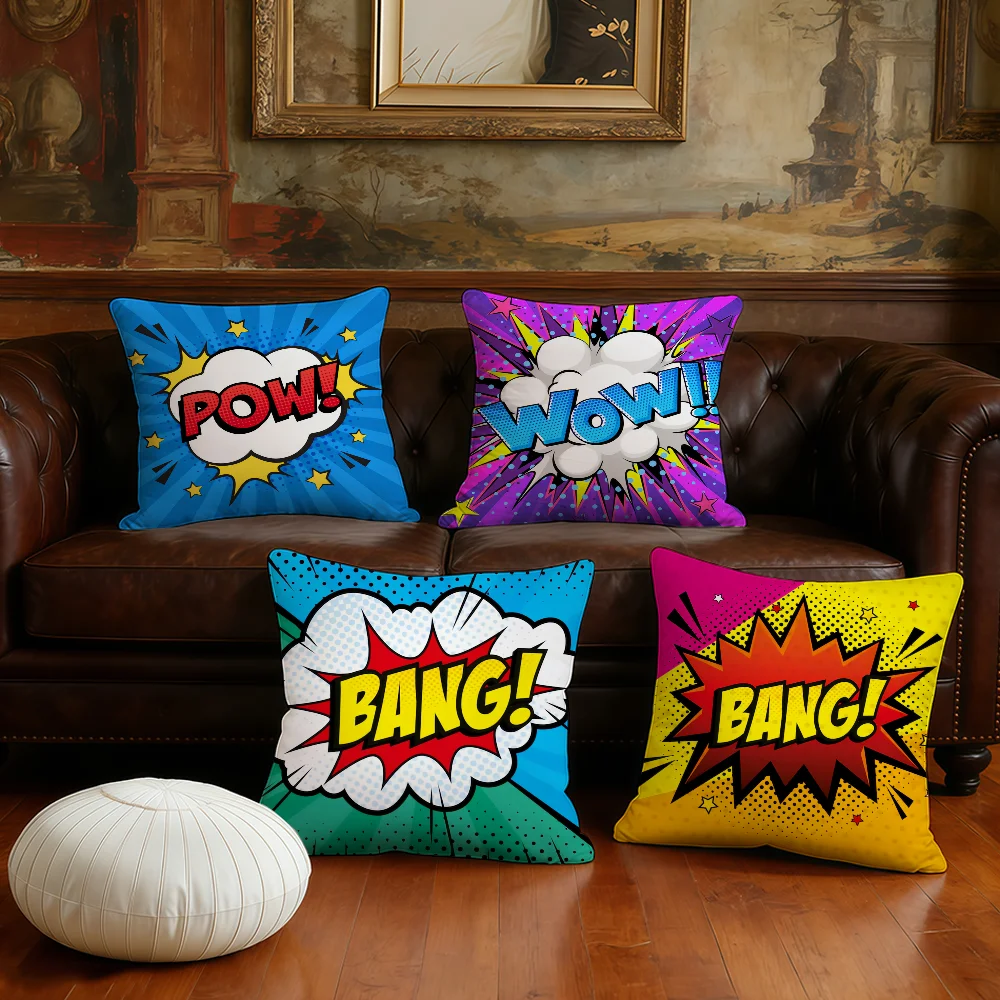 American Pop Art BANG WOW BOOM POW cushion cover Plush Fabric Soft Double Sided Print Sofa Cushion Cover Throw Pillow Covers
