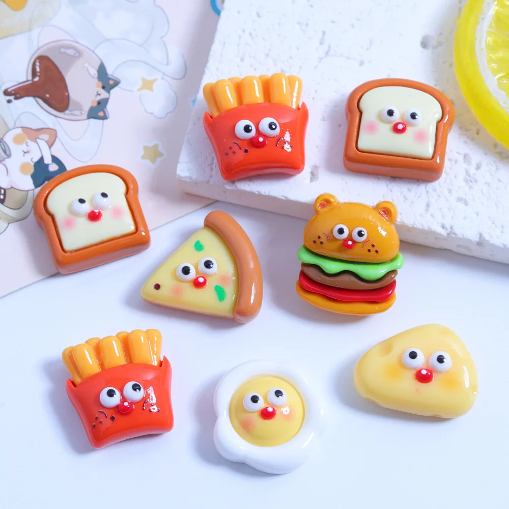 100 Kawaii Cartoon Bread French Fries Pizza Flatback Resin Cabochon SImulation Fake Food Scrapbooking Phone Decorative DIY Craft