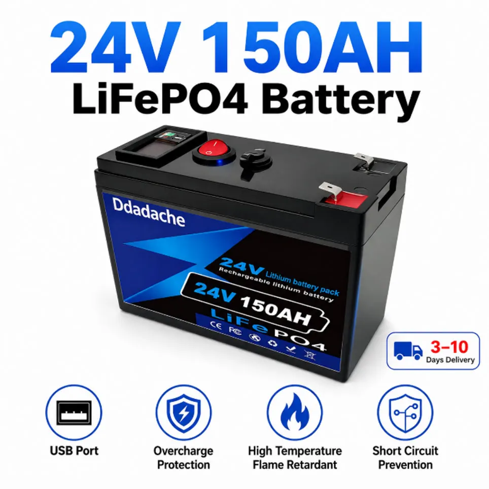 24V 150Ah LiFePO4 Lithium-Batterie, 4000+ Tiefzyklus-Zyklen, wiederaufladbare Batterie mit integriertem BMS für Solar- und Windenergiespeicher, Beleuchtung, Elektrofahrzeuge, kleine