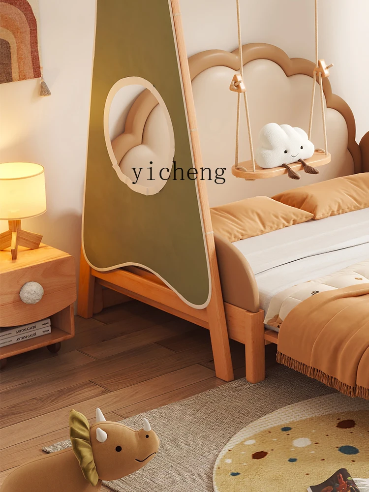 Tqh Children's Solid Wood Bed Children's Fun Retractable Swing Bed Shelf Retractable House Bed Leisure Creative Children's Room