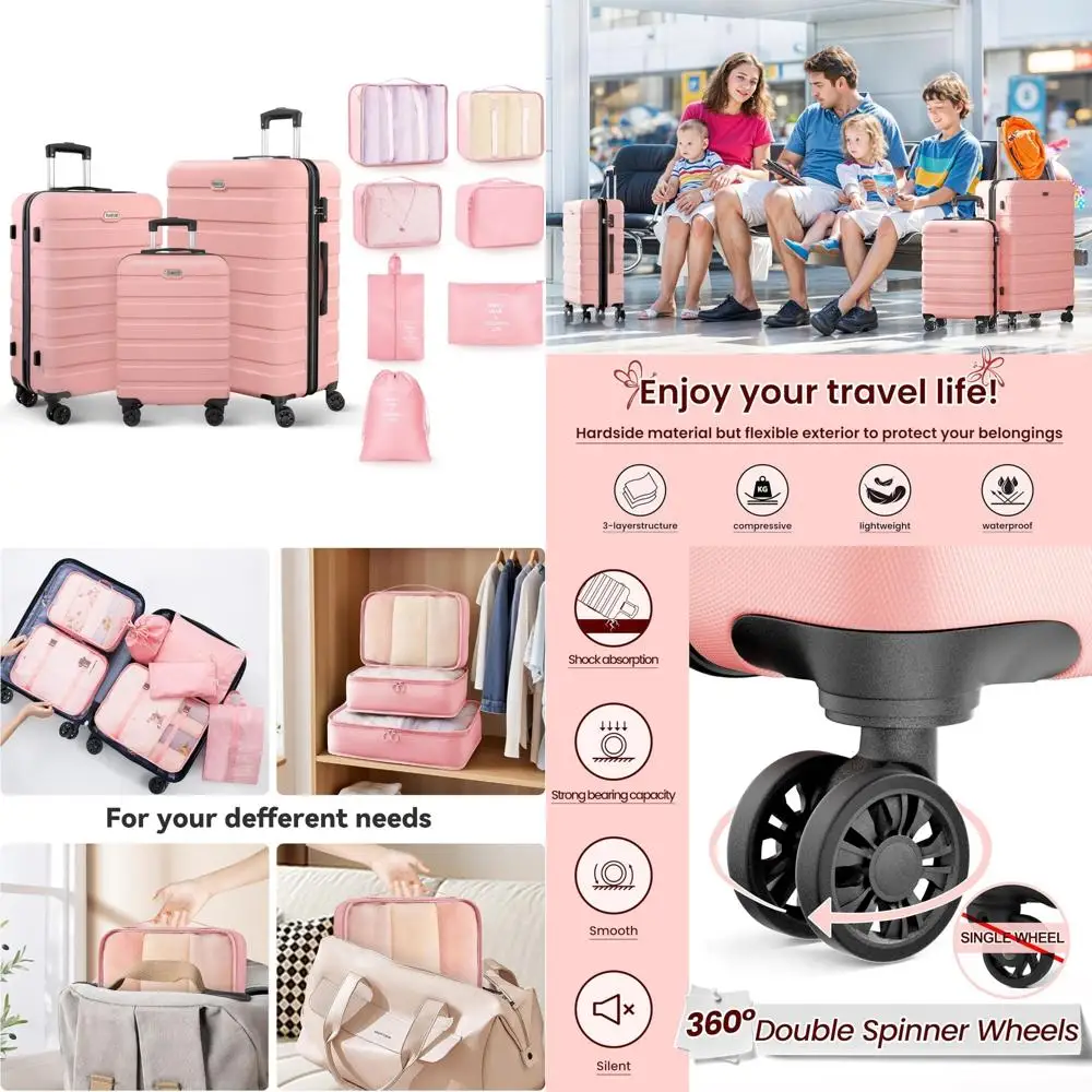 Conjunto de mala rígida ABS leve com 4 rodas giratórias, trava TSA, perfeita para viagens, coleção de bagagem de 10 peças