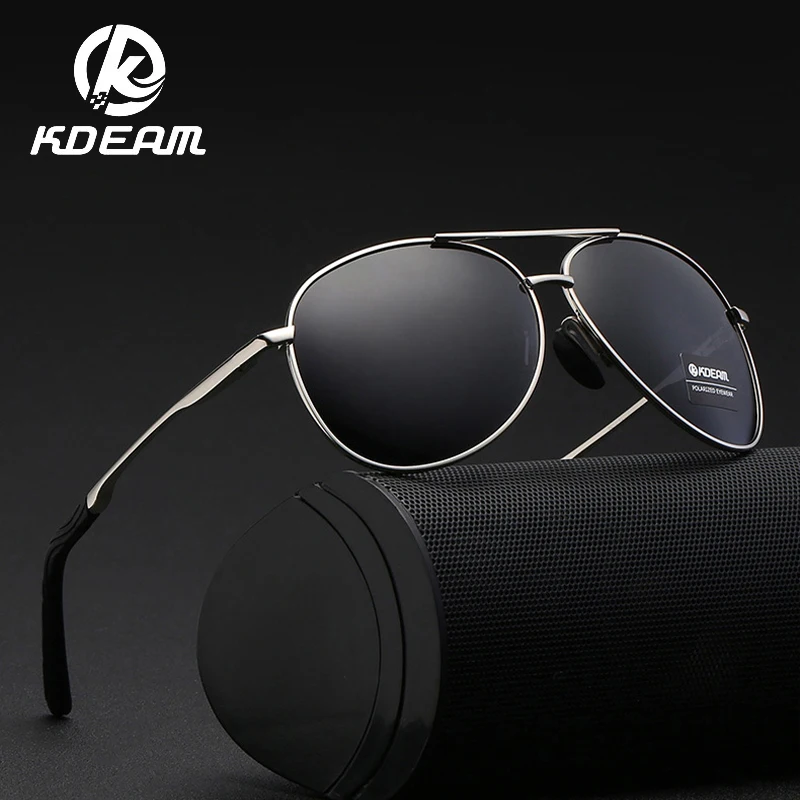 KDEAM Brand Black Pilot Sunglasses Metal Designer Men Women Vintage Outdoor Driving Polarized Sun Glasses for Female Male UV400