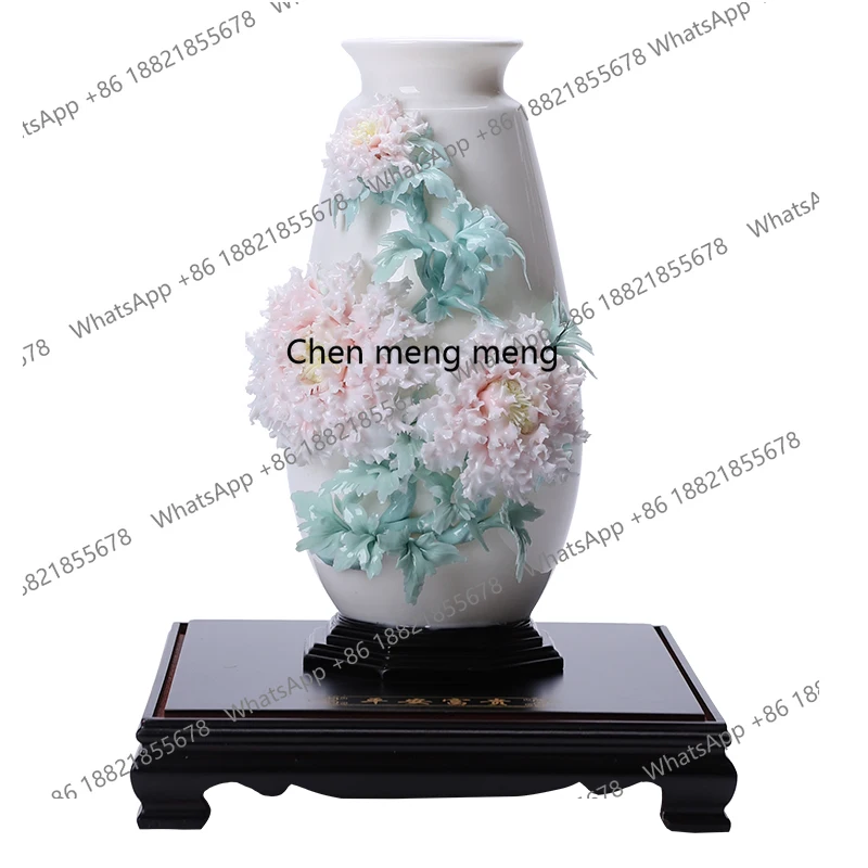 

Handmade Peony Porcelain Vase New Chinese Ornament Ornament