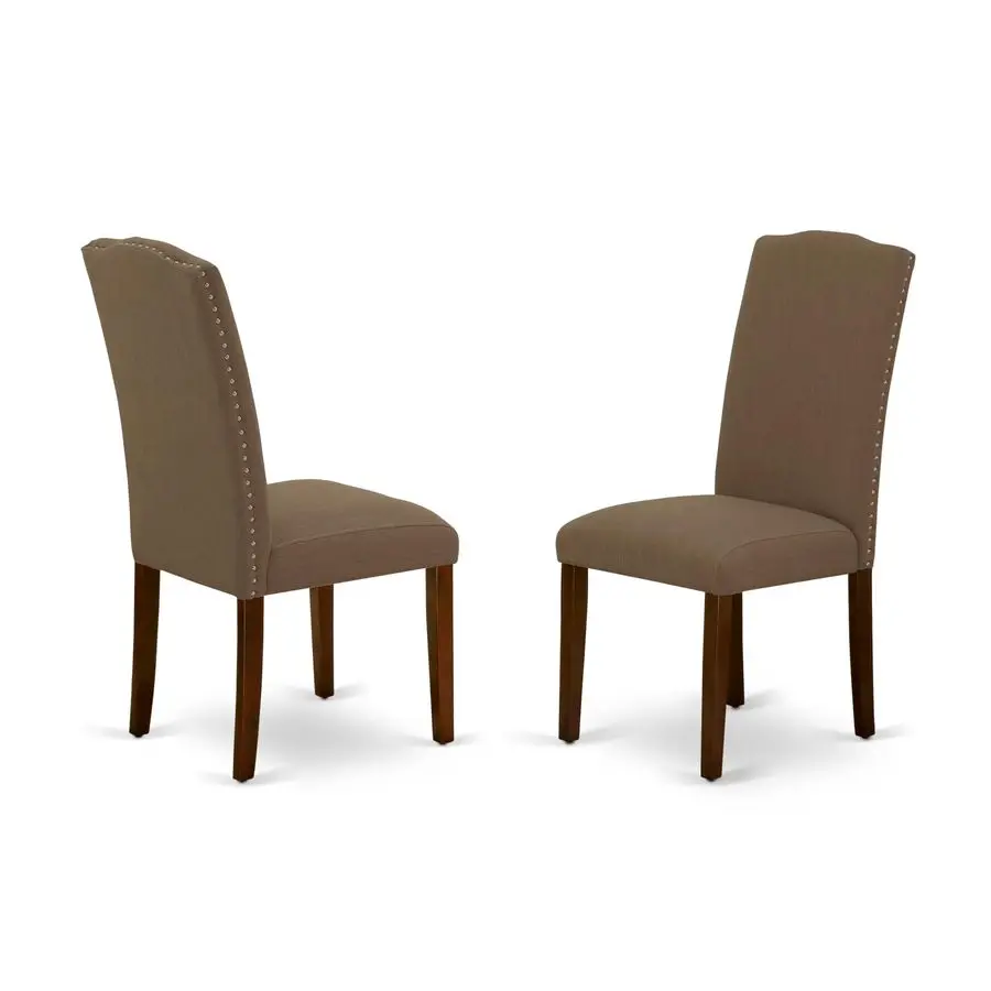 

ENP3T18 Encinal Parson Dining Chairs Nailhead Trim Dark Coffee Linen Fabric Upholstered Chairs, Set of 2, Mahogany
