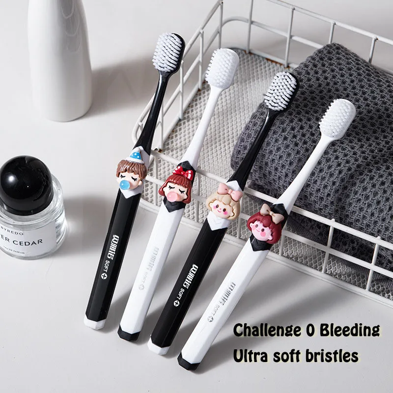 فرشاة أسنان كرتونية للبالغين مع شعيرات ناعمة للتنظيف العميق لا تضر الأسنان، فرشاة أسنان بتصميم مزدوج اللون باللونين الأسود والأبيض #1