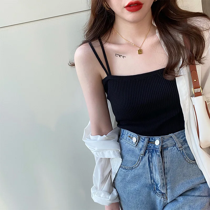 2024 New Summer Pure Desire Inner Wear Base Knitted Vest Female Online Influencer Popular Outer Wear Beauty Back Small Slip Top