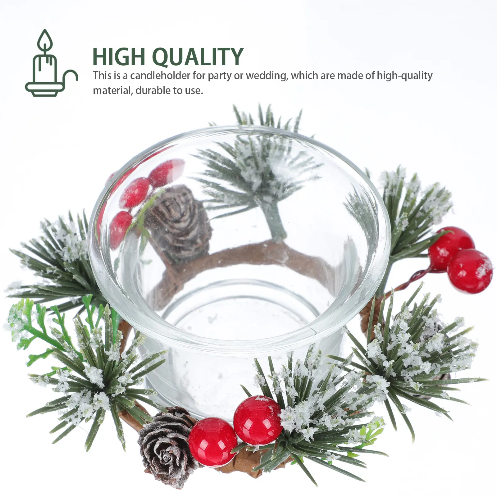 

1 set Xmas Garland Holder Pp Wood Red Berries Pine Cones Christmas Wreath Candlestick Perfect Tabletop Dinning Room Decoration