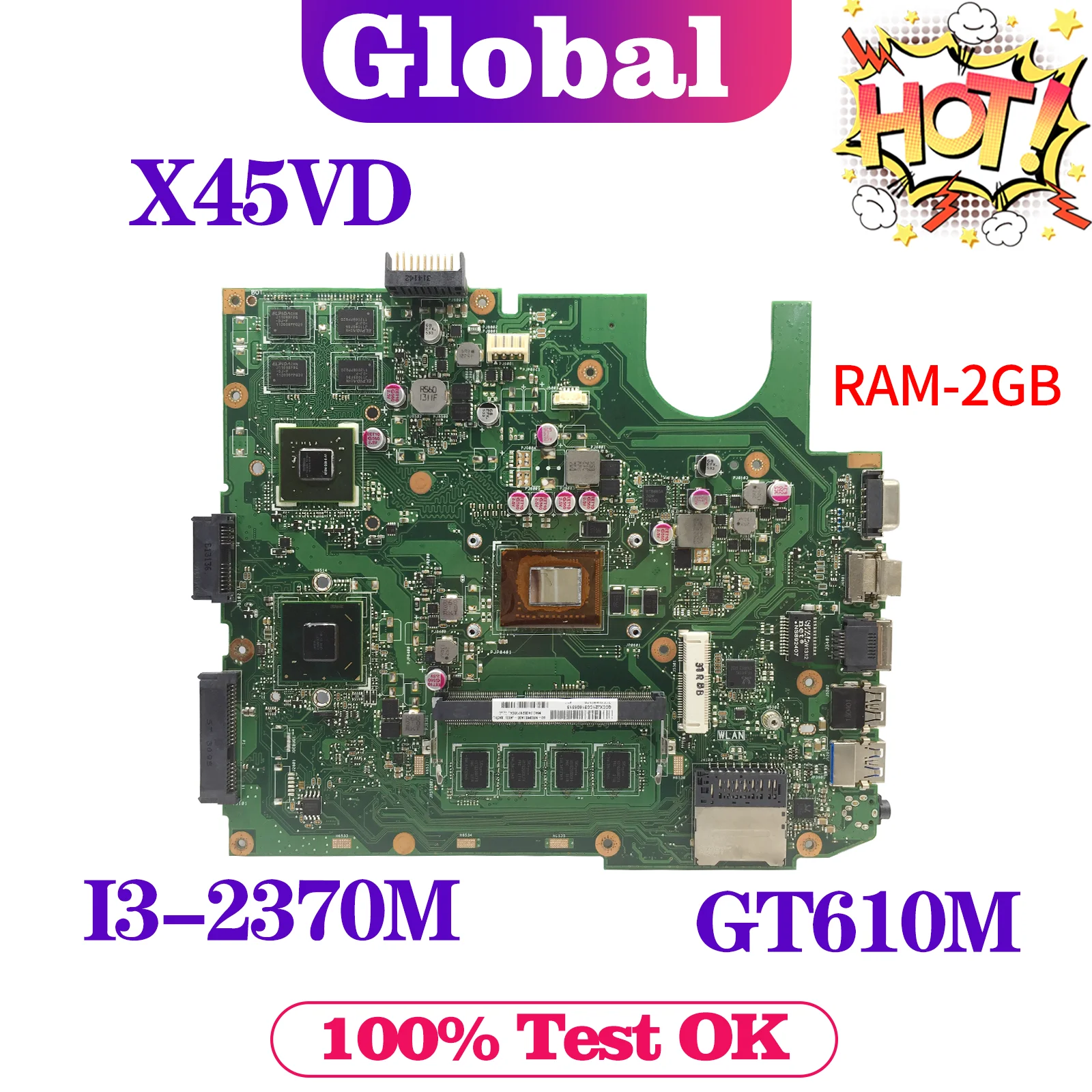 KEFU X45VD Mainboard For ASUS X45C F45VD F45C Laptop Motherboard I3-2370M Support i3 i5 2GB/4GB-RAM UMA/GT610M