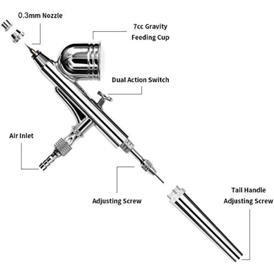 Kit de aerógrafo dualaction portátil com mini compressor de ar para pintura de arte de maquiagem, tatuagem, decoração de bolo, modo de spray de manicure
