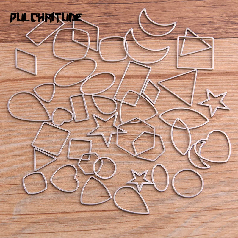 PULCHRITUDE 20Pcs Mix Geometric Figur Charm Stainless Steel Pendant Open Bezel Pressed Resin Frame Mold Bezel DIY Jewelry Making