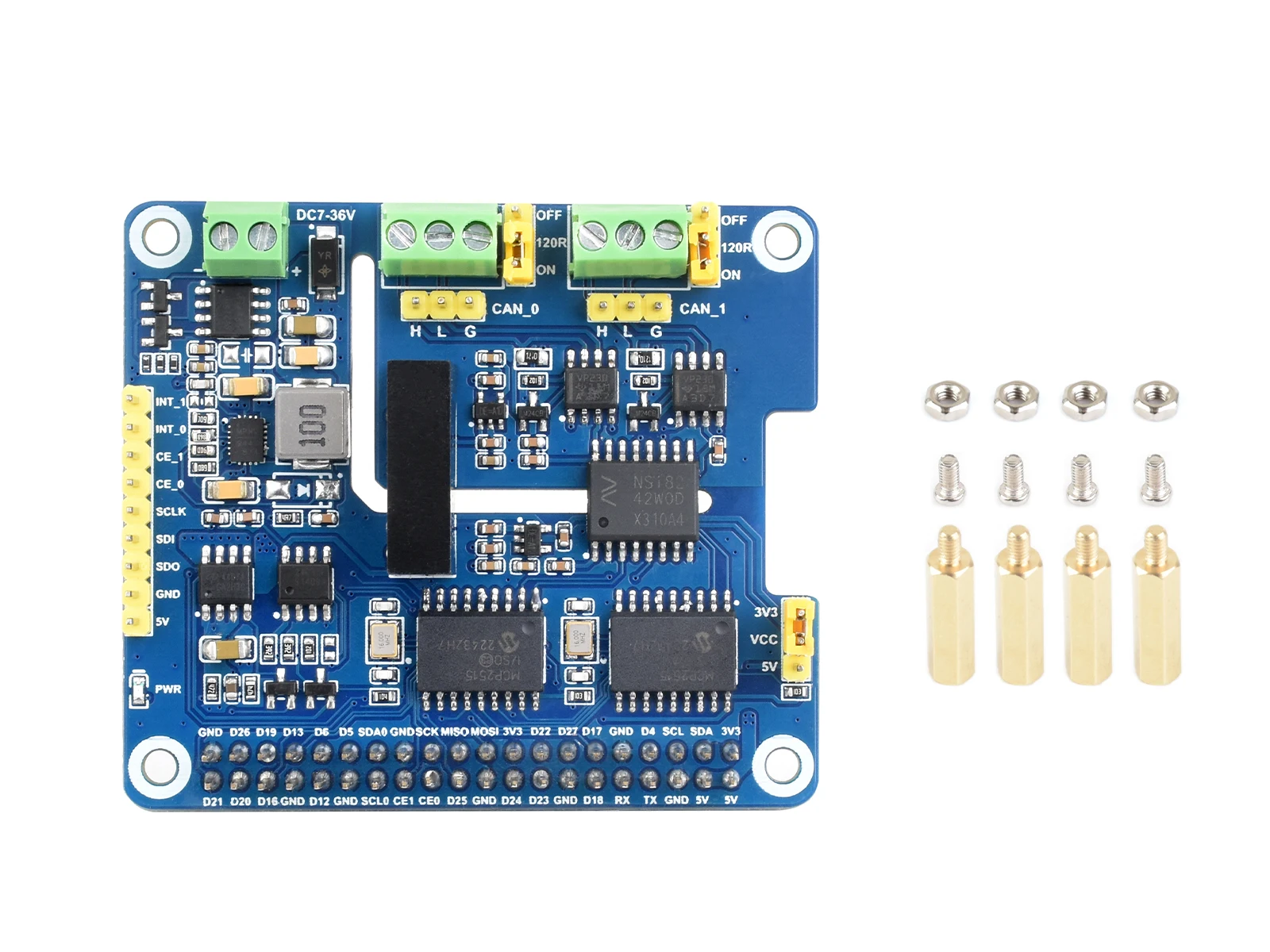 Waveshare sombrero de expansión CAN Bus aislado de 2 canales para Raspberry Pi, solución de Chips duales, apilable para expandir canales CAN