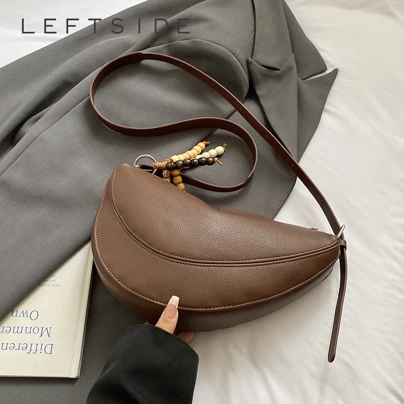 

LEFTSIDE Luxury PU Leather Small Saddle Bag Female Underarm Bag 2025 Winter Retro Female New Handbags Crossbody Shoulder Bag