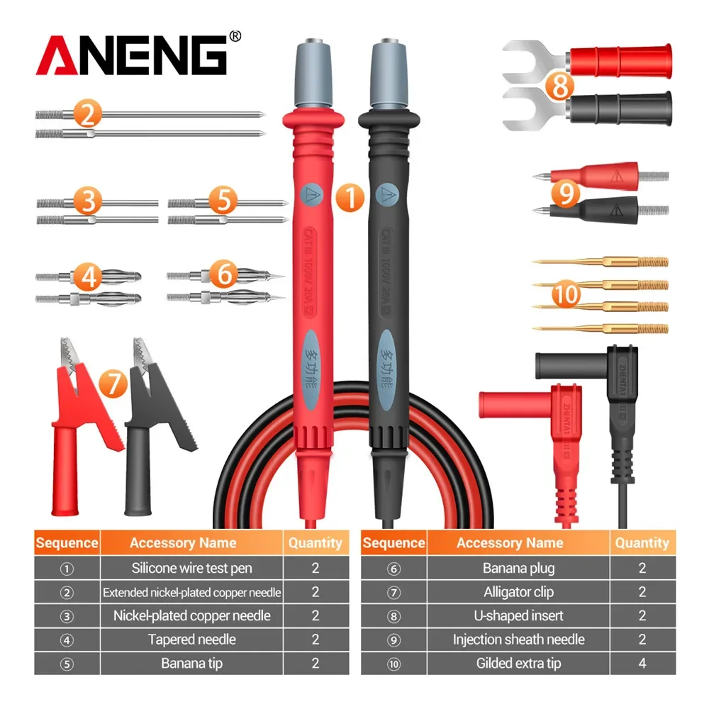 Silicone Digital Multimeter Test Lead 1000V 22pcs In 1 Multi-function leads Test Cable SMD SMT Needle Tip for FLUKE for Vichy