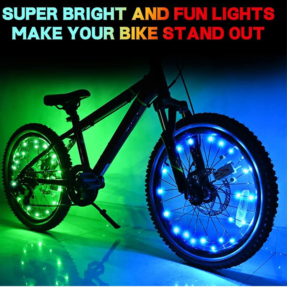 دراجة الإطارات LED ضوء مقاوم للماء الدراجة تكلم أضواء التحكم عن بعد الدراجات الديكور السلامة تحذير الإطارات قطاع ضوء 16 ألوان