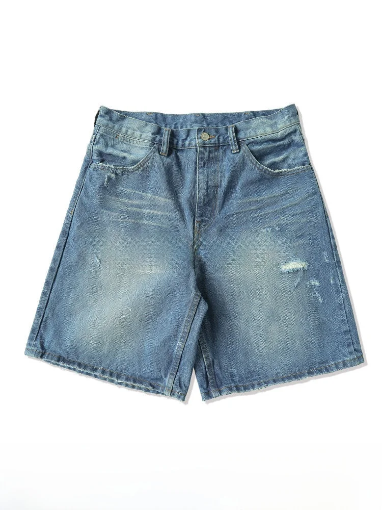 

MBBCAR Summer Narrow Width Matte Blue Faded Vintage Waed Denim orts Youth Faion mid Waist Five Length Straight Tube Jeans