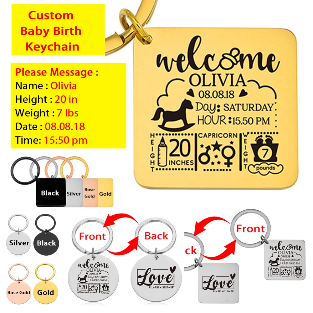 

Custom Baby Newborn Souvenir Keychain Personalized Name Birth Date Time Weight Height Mom Dad Gift Keyring Key Ring Chains Items