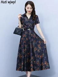 Elegant Bodycon Silk Party Dress for Women Summer Short Sleeve Chic Prom Midi Dress 2024 Vintage Print  Luxury Night Maxi Dress