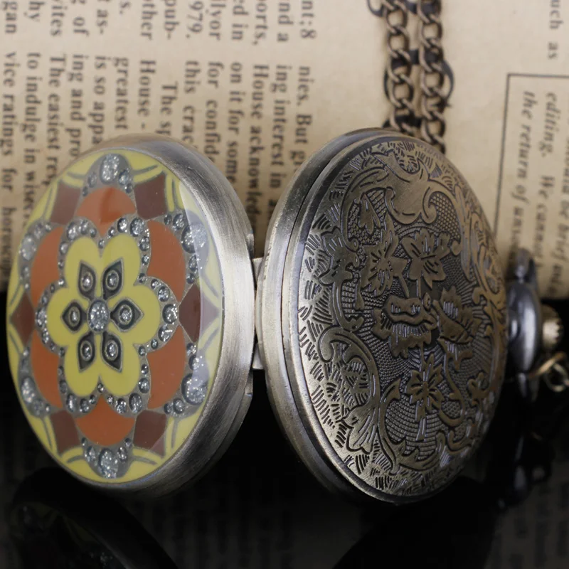 Retro Jade Antique Bronze Pocket Watch for Women Exquisite Gifts Necklace Clock Pendant Watch with Chain Jewelry Accessories