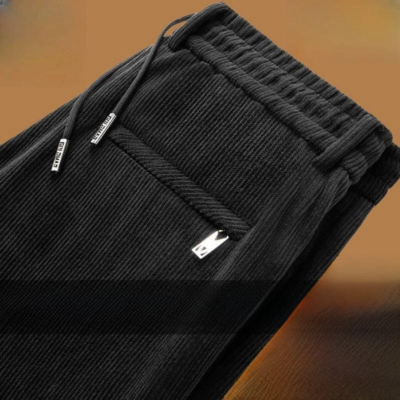 

Thiened Flannel Men's Casual Pants Winter Warmth Busin Men's Faion Ci Sle Low Waist Long Pants Straight Leg Trousers