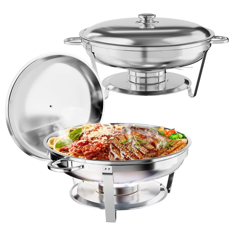 5QT Chafing Dish Buffet Set of 1, Round Stainless Steel Food Warmers Buffet Servers Sets, Chafer with Food & Water Pan