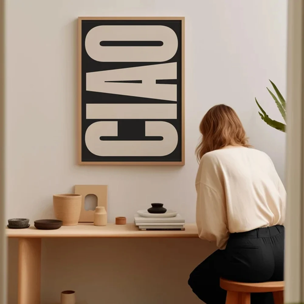 1pc Canvas Painting frameless Modern Giao Letters Poster Wall Art Canvas Painting Italian Quote Minimalist Typography Print for