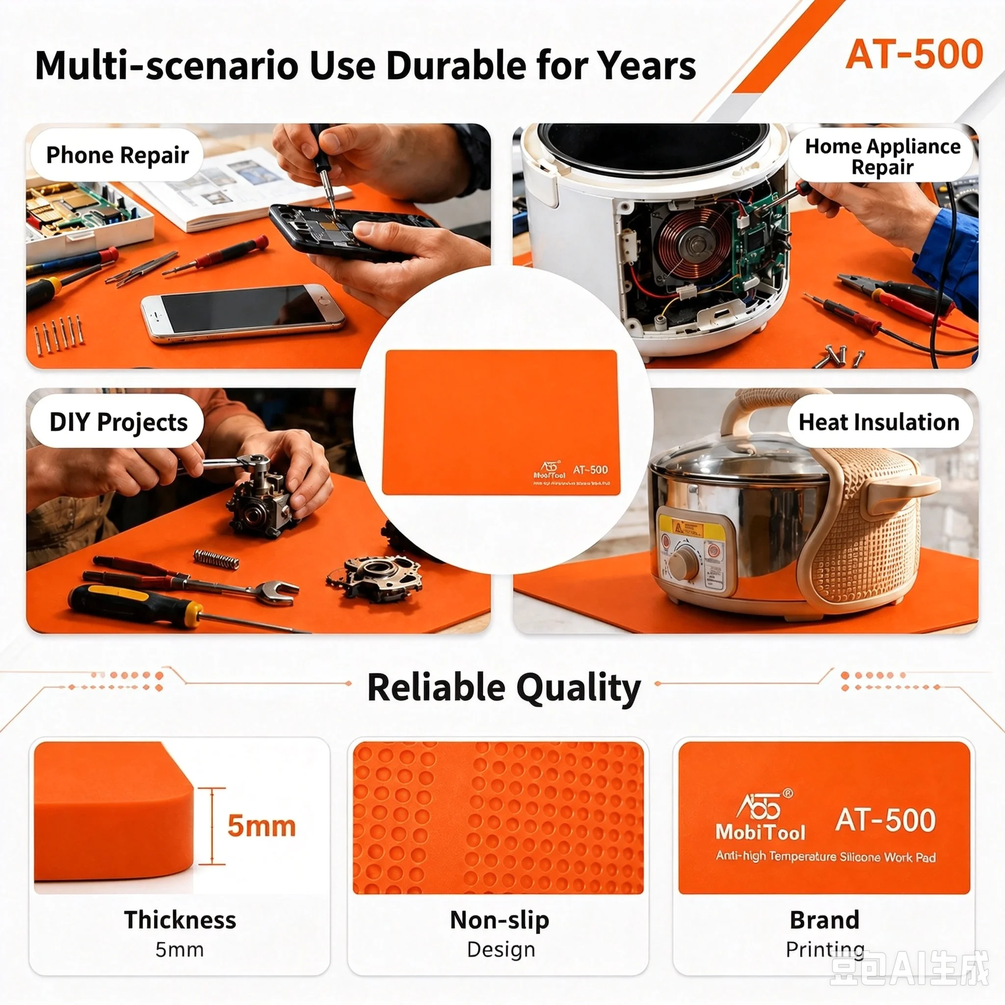 Mobi Tool 500°C High-Temperature Resistant Silicone Insulation Mat – Suitable for Mobile Phone Repair Stations and SMD Soldering