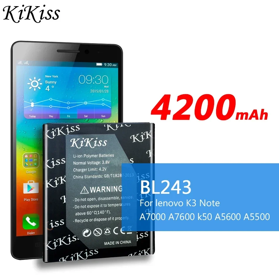 4200mAh KiKiss BL243 BL 243 BL-243 Mobile Phone Battery for lenovo K3 Note K3Note K50-T5 A7000 A5500 A5600 A7600