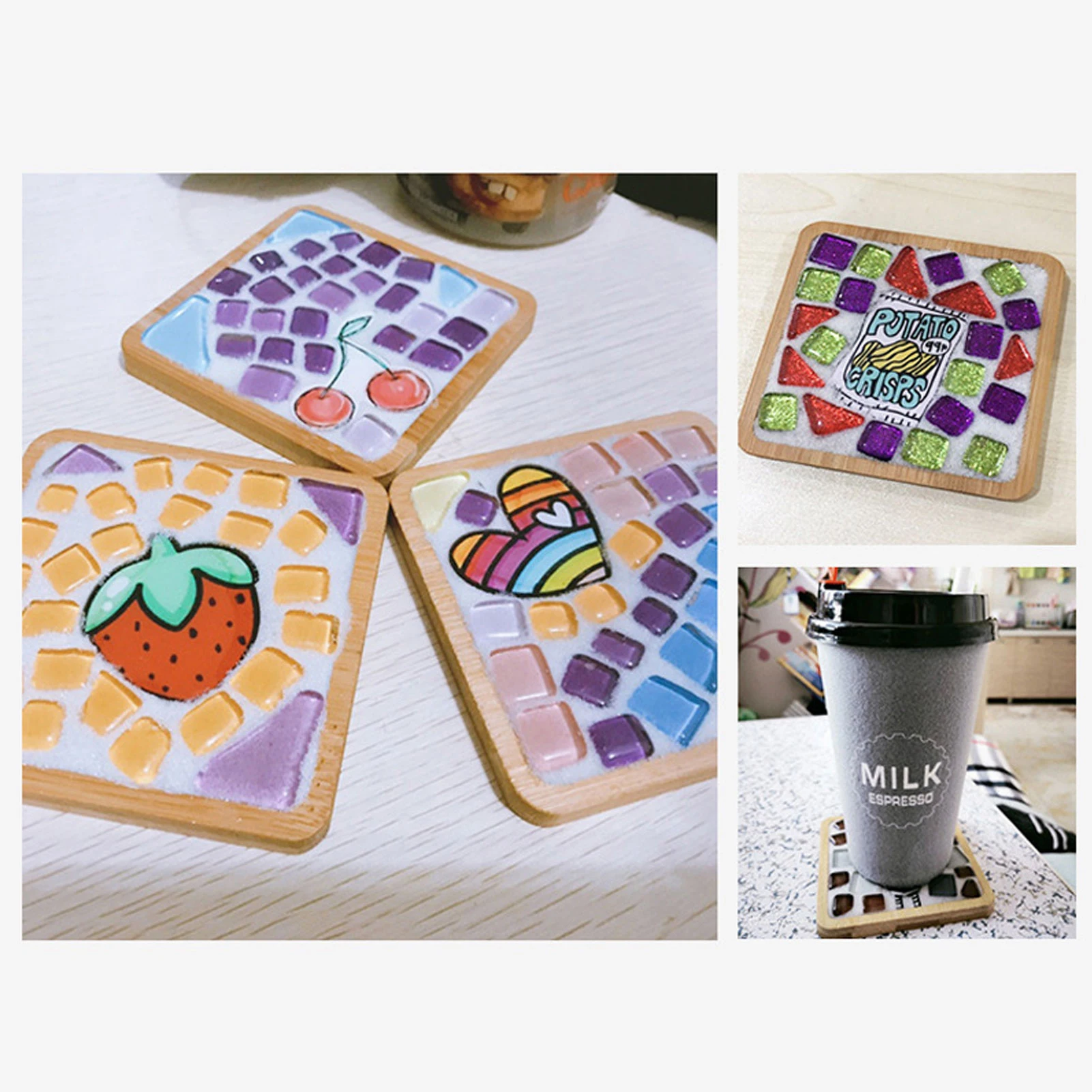 DIY Mixed Colors Children Mosaic  Succulent Pot Tray Mosaic Coaster for Children Gift Mosaic Tiles