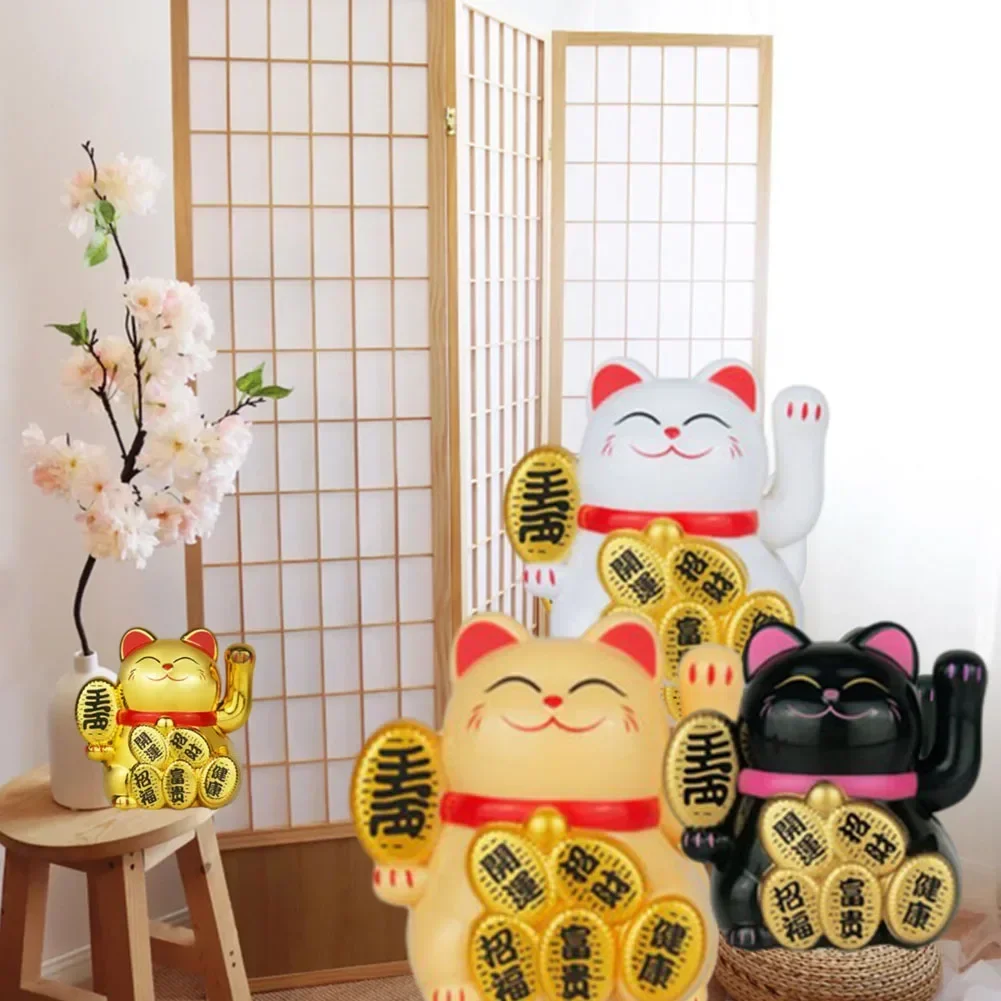 Solar Powered Maneki Neko Lucky Cat Welcoming Chinese Lucky Cat Waving Hand Beckoning Fortune Cat Figurines For Home Decoration