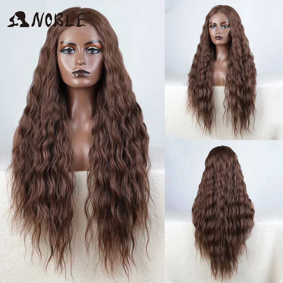 Edle synthetische Lace-Front-Perücke, 30 Zoll lang, gewellt, Ombre-Blond, Cosplay-Perücken, synthetische Perücken für Damen, Lace-Front-Perücken – Detail 8