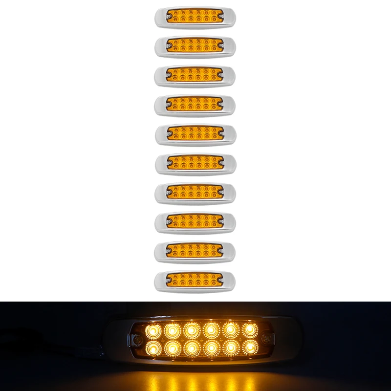 

10pcs 12V 24V 12 LED Car Trucks LED Side Marker Lights For Truck Trailer Lorry Caravan Bus Van Boat Waterproof Clearance Light