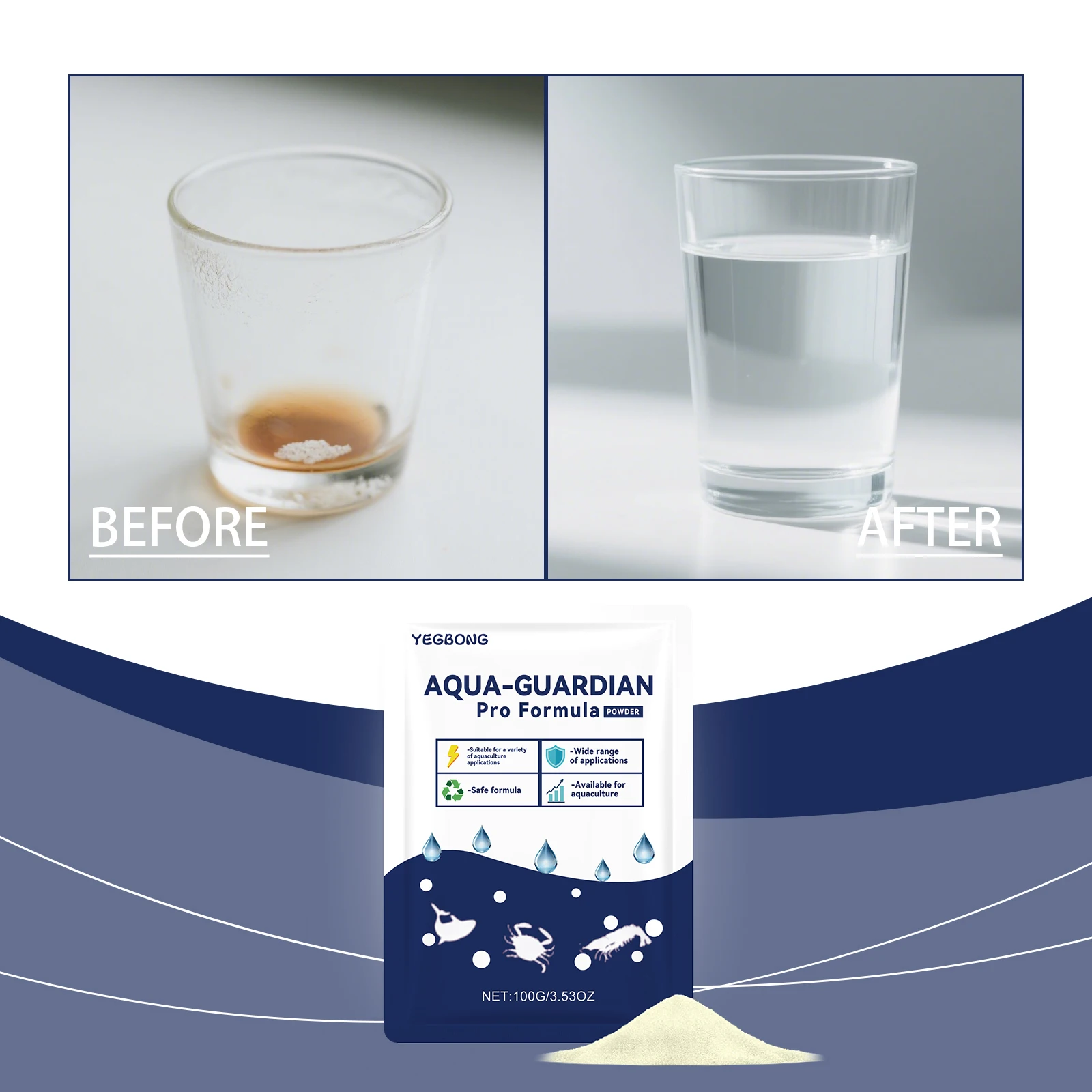 Poudre Clarifiante Aqua Guardian pour Aquarium – Clarifie Rapidement l'Eau, Élimine les Odeurs, Purifie l'Eau des Bassins Domestiques
