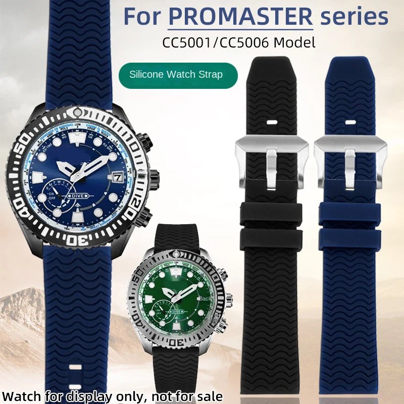 

For Citizen 22mm rubber strap PROMASTER CC5001 watch band CC5006 CC5005 men's extended 22mm Blue Black silicone strap bracelet