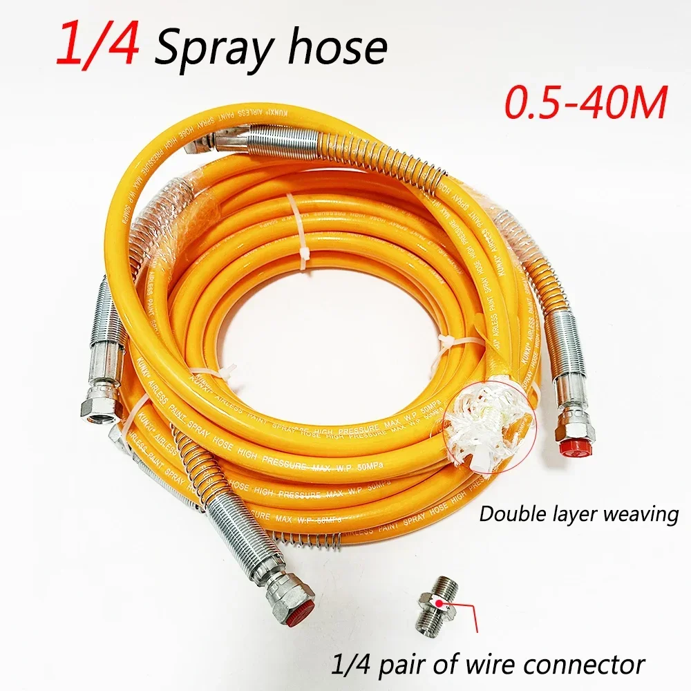 Orange 1/4 High Pressure Spray Hose (0.5-40m) with 1/4 Threaded Fitting for Putty, Paint, Waterproof & Fireproof Coatings