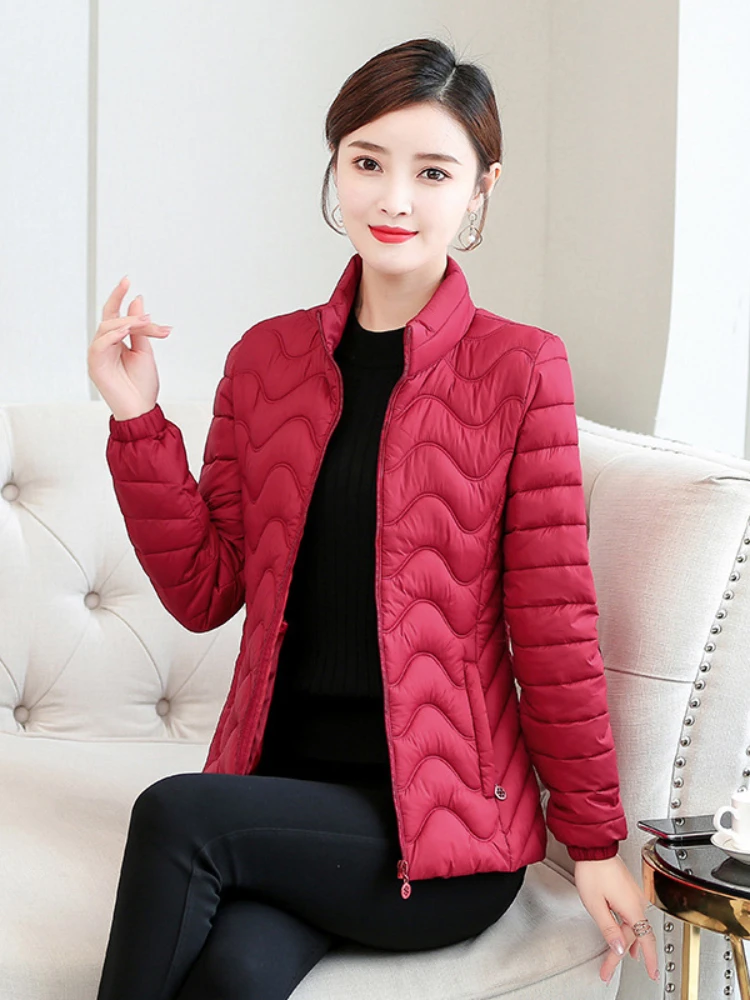 Thin and Light Autumn Winter Cotton Coat Women Fashion Zipper Slim Short Jackets Solid Color Wild Casual Female Coat