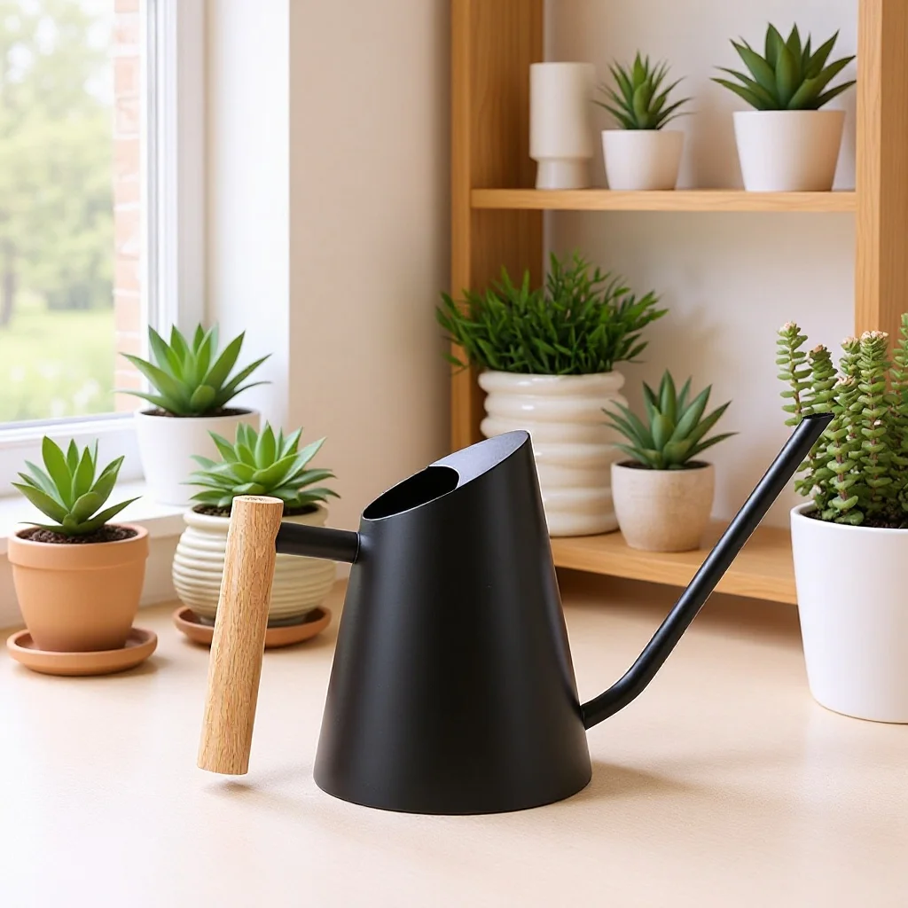 Stainless Steel Conical Watering Can Wooden Handle Gardening Sprinkling Kettle Household Watering Pot for Green Plants Flowers