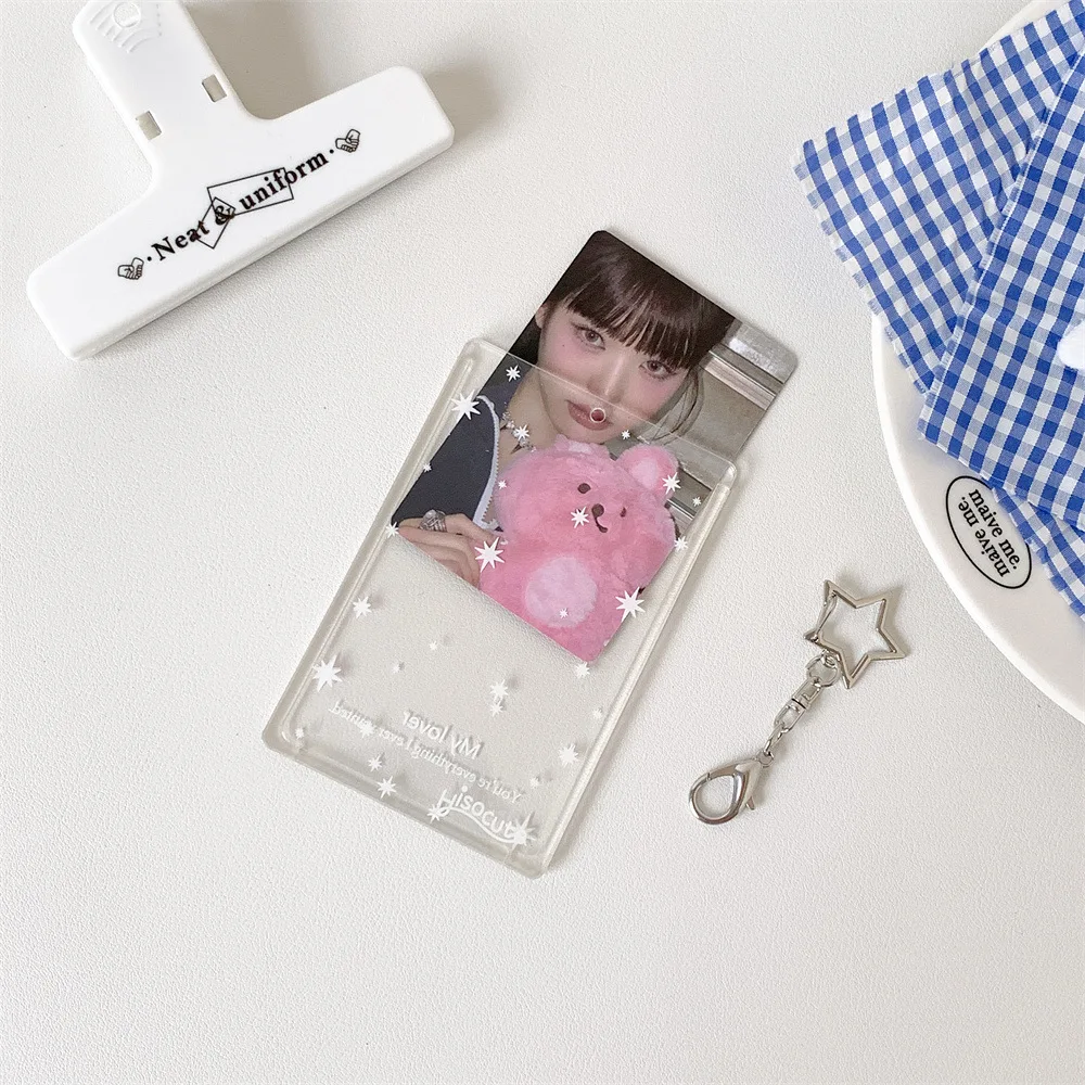 Transparent Bowknot Card Sleeve Cute Sweet DIY Bag Pendant 3 Inch Acrylic Kpop  Idol Cards Picture Students School Stationery