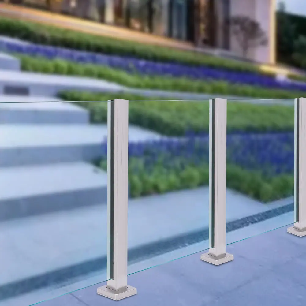 Silver Mid Post Glass Railing Post, 304 Stainless Steel Balustrade for Balcony Stairs