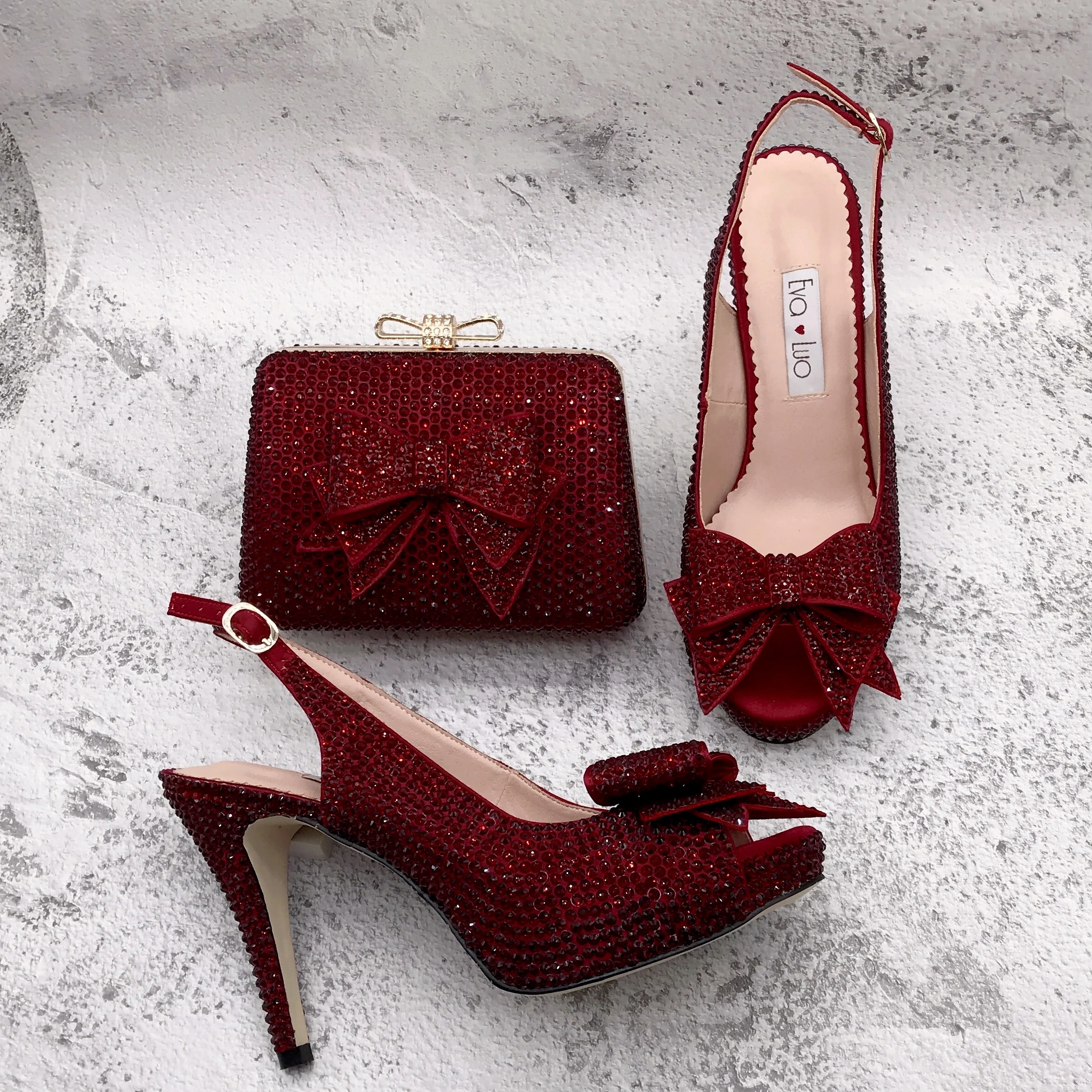 BS1622  Custom Made Women Shoes Dress Pumps  Bridal Wedding Shoes Winered  Burgundy  Crystal Shoes With Matching Bag