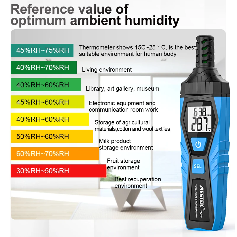 Mestek TH10 Digital Temperature & Humidity Meter Multifunctional LCD Fruit Wheat Crops Humidity Tester
