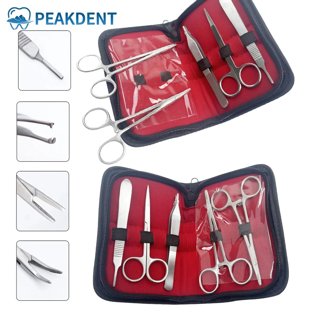 

5Pcs/Set Dental Stainless Steel Surgical Tissue Tweezer Kit Iris Scissors Needle Holder Forceps Hemostat Set Oral Surgery Tools