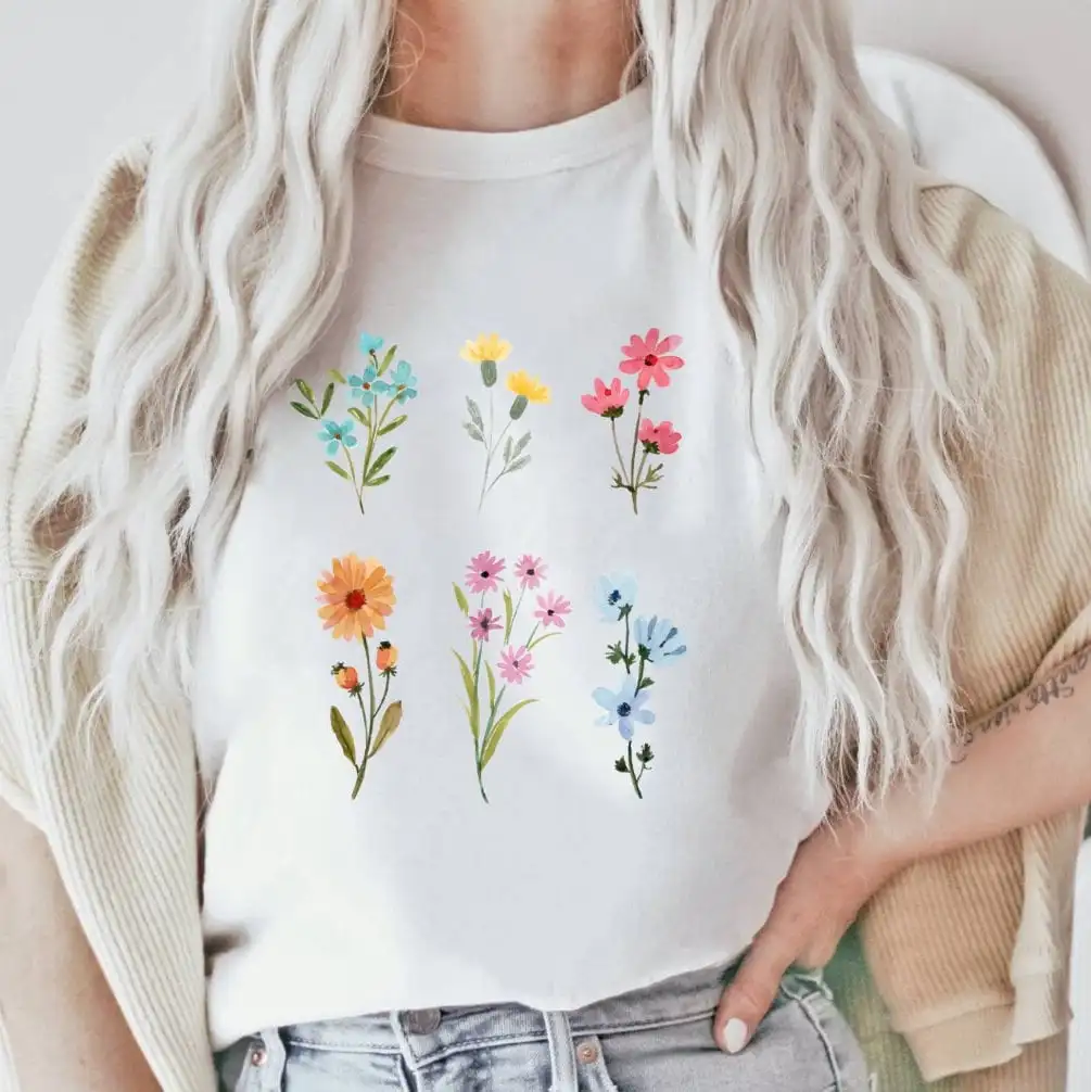 Vintage Wildflowers Gardening T Shirt PlanT Flower Women's Boho Dainty Wildflower Botanical