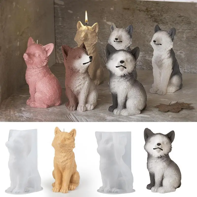 Candle Wax Molds Sitting Wolf Design Chocolate Candy Silicone Mold Easy To Demold Decorative Adorable Wax Melt Molds For DIY